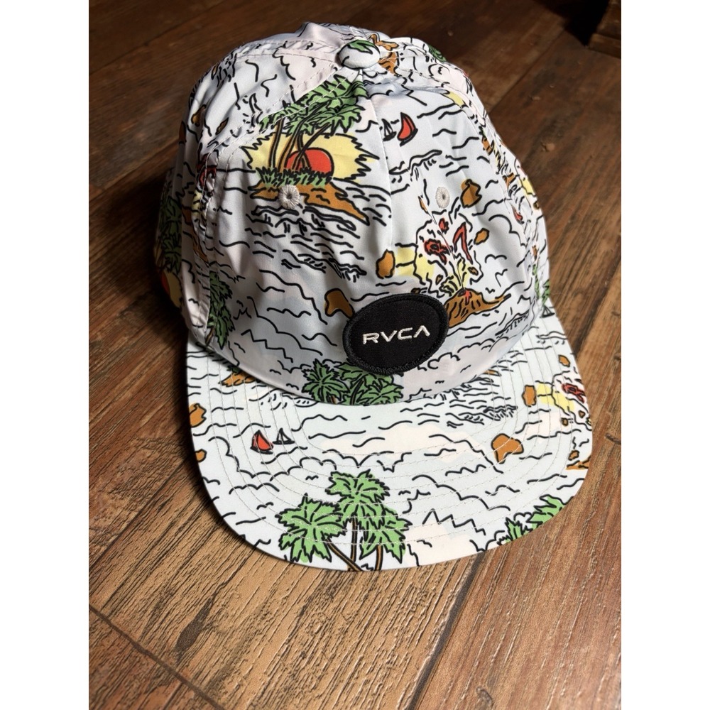 RVCA Hawaii Snapback Hat Mid Fit Black Patch Skate Surf Volcano White - Picture 2 of 6